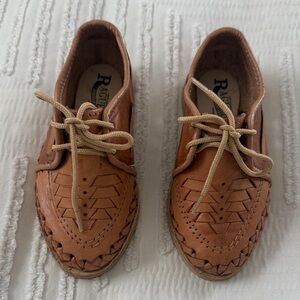 Zimmermann Tan Woven Leather Kids Moccasins